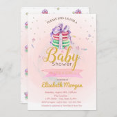 Invitation Macarons, étoiles C'est un Baby shower de fille (Devant / Derrière)