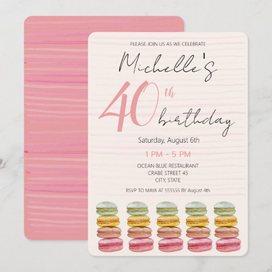 Invitation Macarons français aquarelle peints à la main sur m (Devant / Derrière)
