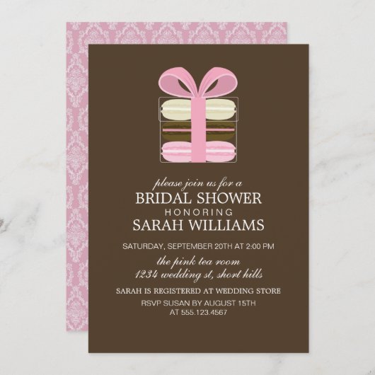 Invitation Macarons français assez roses (Devant / Derrière)