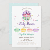 Invitation Macarons français, Baby shower des points bleus (Devant / Derrière)