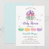 Invitation Macarons français, Baby Shower points bleus (Devant / Derrière)