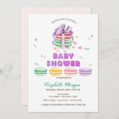 Invitation Macarons français, Baby shower rayé (Devant / Derrière)