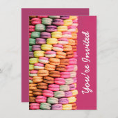 Invitation Macarons mignons et sucrés, fête d'anniversaire ro (Devant / Derrière)