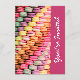 Invitation Macarons mignons et sucrés, fête d'anniversaire ro