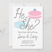 Invitation Macarons Pink Blue Genre Révéler Lui ou Elle (Devant)