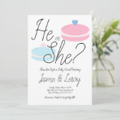 Invitation Macarons Pink Blue Genre Révéler Lui ou Elle (Debout devant)