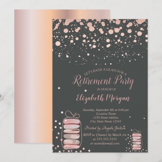 Invitation Macarons Rose Gold Retraite (Devant / Derrière)