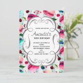 Invitation Macarons Sucrés Et Cadre Décoratif Anniversaire (Debout devant)