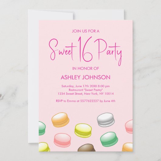 Invitation Macarons Sweet 16 Party (Devant)