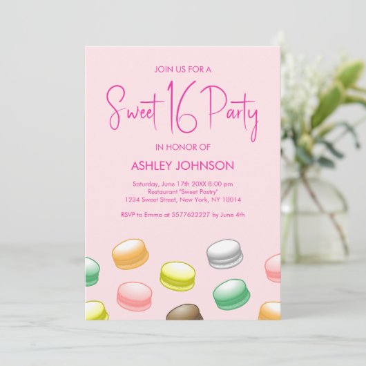 Invitation Macarons Sweet 16 Party (Debout devant)