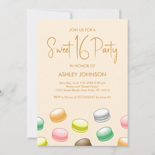 Invitation Macarons Sweet 16 Party (Devant)