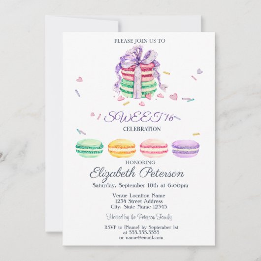 Invitation Macarons Zigzag Douze Ans Sucré Français (Devant)