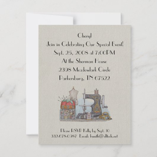 Invitation Machine à coudre actionnée à la main (Dos)