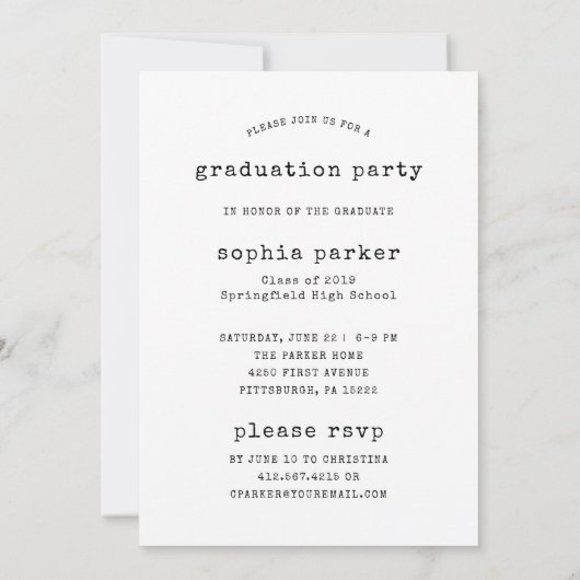 Invitation Machine à écrire simple | Parti de fin d'études 4  (Dos)