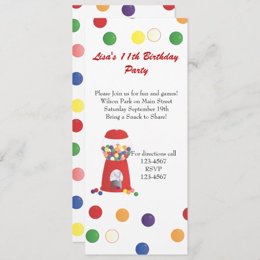 Invitation Machine à gumball (Devant / Derrière)