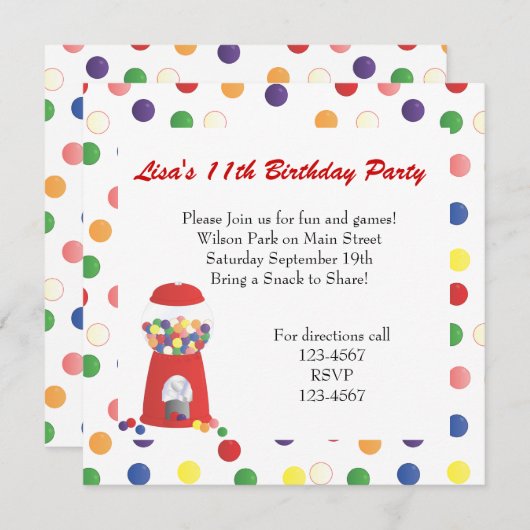 Invitation Machine à gumball (Devant / Derrière)