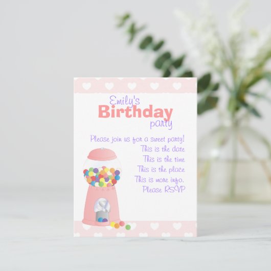 Invitation Machine à gumball rose (Debout devant)