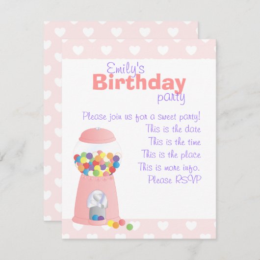 Invitation Machine à gumball rose (Devant / Derrière)