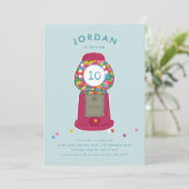 Invitation Machine à gumball rose bonbons Bubble gomme Annive (Debout devant)