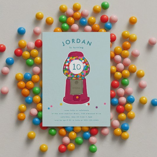 Invitation Machine à gumball rose bonbons Bubble gomme Annive
