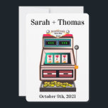 Invitation Machine à sous Lucky in Love Enregistrer la date<br><div class="desc">Tu as de la chance en amour ! Simple mais amusant, ces cartes Save the Date sont parfaites pour tout casino ou mariage de Las Vegas! Vous pouvez modifier dans vos propres détails d'événement, y compris les numéros (date) sur la machine à sous. Cliquez simplement sur le bouton bleu à...</div>