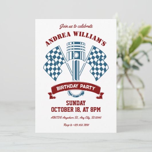 Invitation Machine de course de moto rétro (Debout devant)