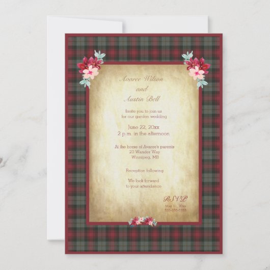 Invitation MacLachlan Tartan Plaid Garden Wedding (Devant)