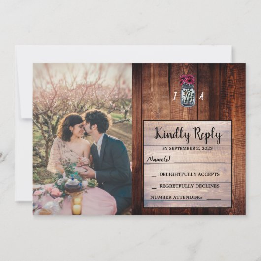 Invitation Maçon rustique bocal grange en bois photo mariage  (Devant)