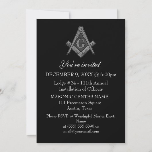 Invitation Maçonnerie Freemason Black Masonic (Devant)