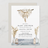 Invitation Macrame Boho Chic Rustique Boy Baby shower Bleu In (Devant / Derrière)
