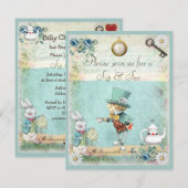 Invitation Mad Hatter Sip & See Baby shower (Devant / Derrière)