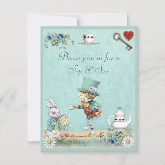 Invitation Mad Hatter Sip & See Baby shower (Devant)
