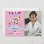 Invitation Mad Science Anniversaire Fête Expérience Filles Ro (Devant)