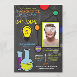 Invitation Mad Science Boys filles Anniversaire Atoms Invitat