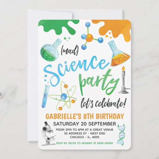 Invitation Mad Science coloré Anniversaire (Devant)