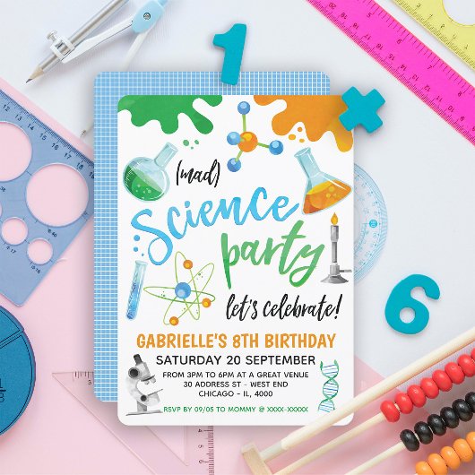 Invitation Mad Science coloré Anniversaire