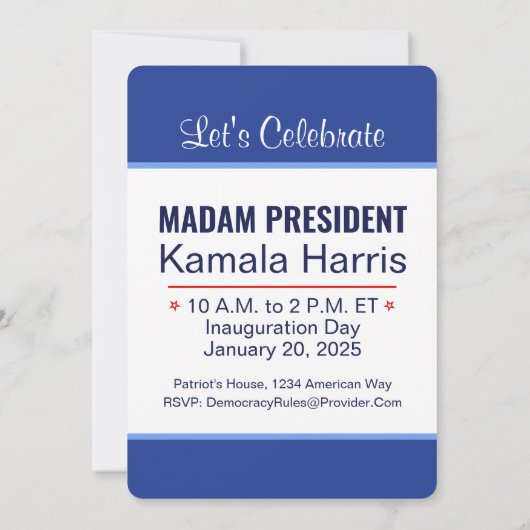Invitation Madame la Présidente Kamala Harris Inauguration (Dos)