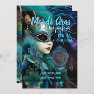 Invitation Madame Masquerade Turquoise