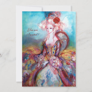 Invitation MADAME POMPADOUR , Costume de fête élégant doré