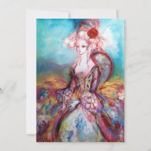 Invitation MADAME POMPADOUR , Costume de fête élégant doré