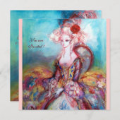 Invitation MADAME POMPADOUR , Costume de fête élégant et doré (Devant / Derrière)