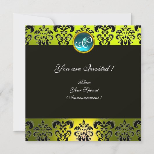 INVITATION MADAME POMPADOUR , DAMAS JAUNE NOIR MONOGRAMME (Dos)