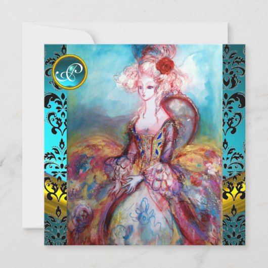 INVITATION MADAME POMPADOUR, FLEUR EN DAMAS BLEU NOIR MONOGRA (Devant)