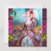 INVITATION MADAME POMPADOUR, FLEUR EN DAMAS NOIR ET ROSE MONO (Devant)