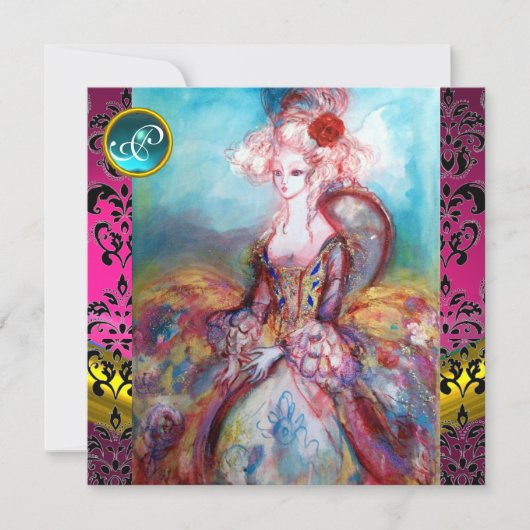 INVITATION MADAME POMPADOUR, MONOGRAMME DE FLEURS DE DAMASK N (Devant)