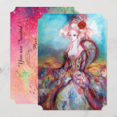 Invitation MADAME POMPADOUR Paillettes d'Or Rose Costume de F (Devant / Derrière)