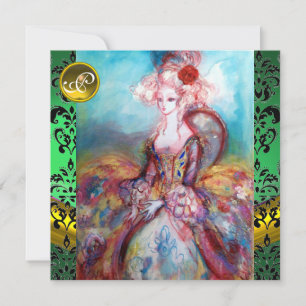 INVITATION MADAME POMPADOUR , VERT DAMAS NOIR MONOGRAMME