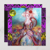 INVITATION MADAME POMPADOUR VIOLET NOIR DAMASSÉ MONOGRAMME (Devant / Derrière)