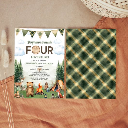 Invitation Made Four Adventure Camping 4e anniversaire