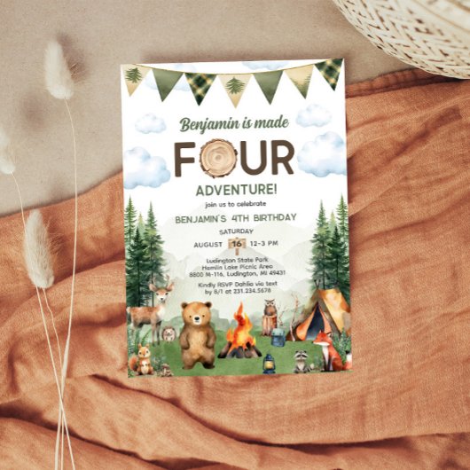 Invitation Made Four Adventure Camping 4e anniversaire